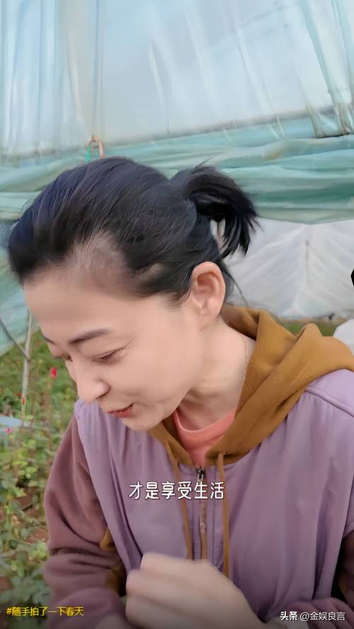 梅婷云南菜地摘花，素颜憔悴头发斑秃，穿土黄色衣服被认作农民